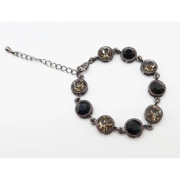 Gunmetal & Black Smokey Rhinestone Y Necklace Bracelet Drop Earring Set - Picture 10 of 10